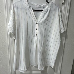 Notations White and Gold Striped Blouse